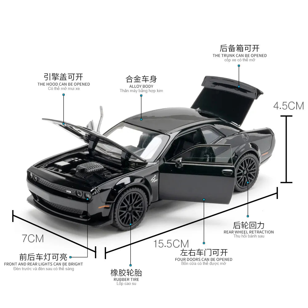 1:32 Dodge Challenger Hellcat Redeye Alloy Muscle Car Model Sound and Light Children's Toy Collectibles Birthday Gift